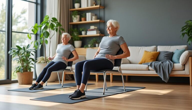 ontdek 5 effectieve stoeloefeningen om na je 60e sneller spiermassa terug te winnen dan met traditionele sportschooltrainingen. blijf fit en sterk thuis!
