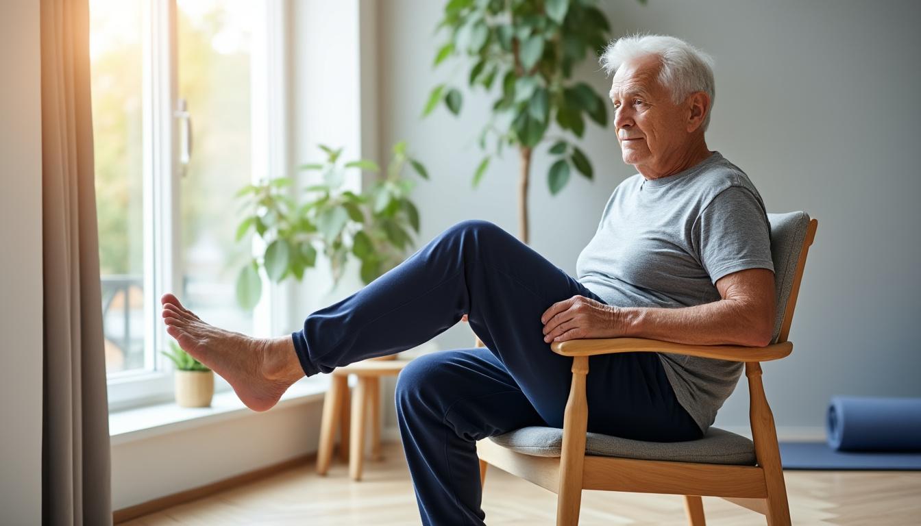 ontdek hoe slechts 3 bewegingen op een stoel na je 60ste je benen opmerkelijk sterk kunnen maken. verbeter je kracht en mobiliteit gemakkelijk thuis!