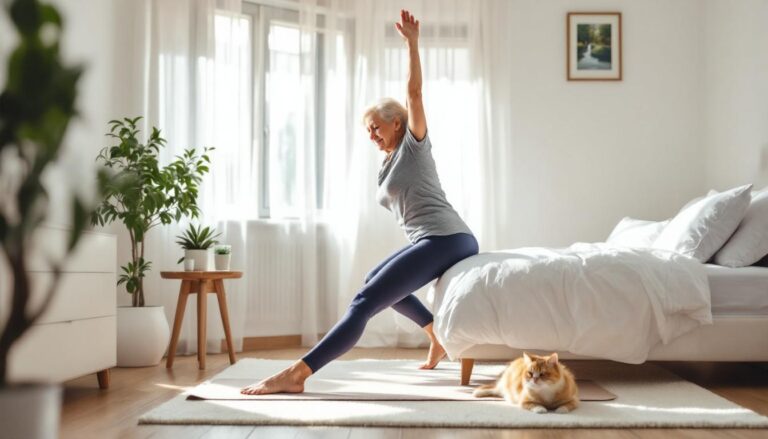 ontdek eenvoudige ochtendoefeningen in de slaapkamer die je na je 60ste helpen je spieren te activeren en je dag energiek te beginnen.