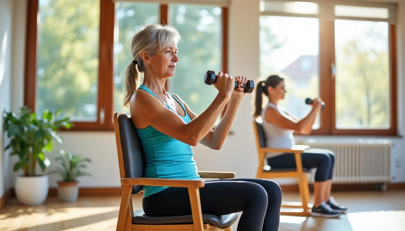 ontdek effectieve zittende oefeningen die de schouders en armen zichtbaar versterken, speciaal ontworpen voor mensen boven de 55.